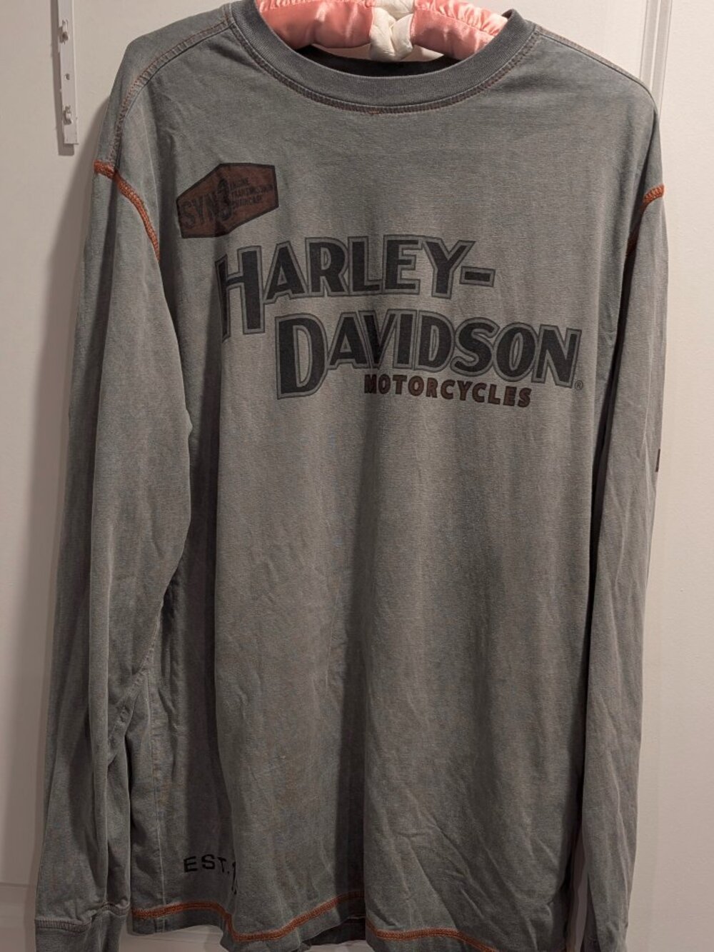 Harley-Davidson Men's Large Gray Eagle Long Sleeve Biker Moto Shirt - 1366